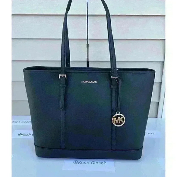 Michael Kors Tote Large Jet Set Travel Saffiano Leather Purse Black